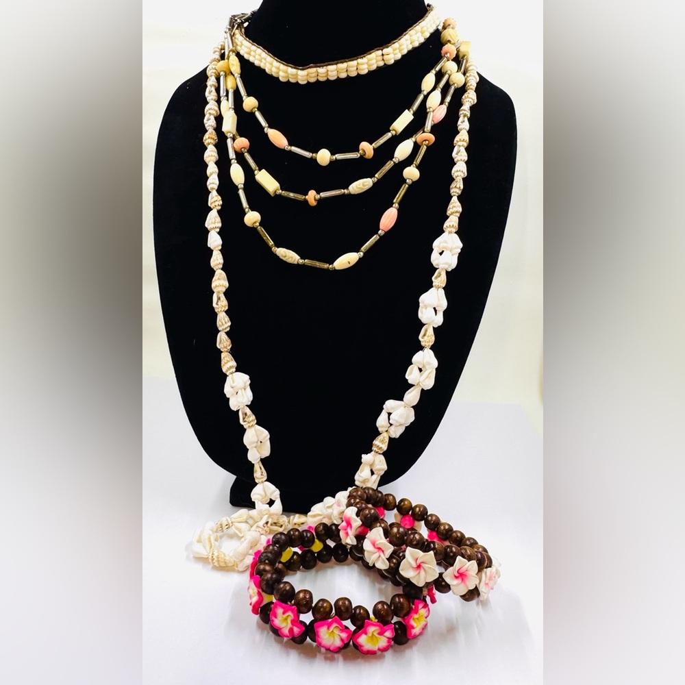 Lot of 5 Shell & Beads Necklaces & Hibiscus 🌺 Bracelets